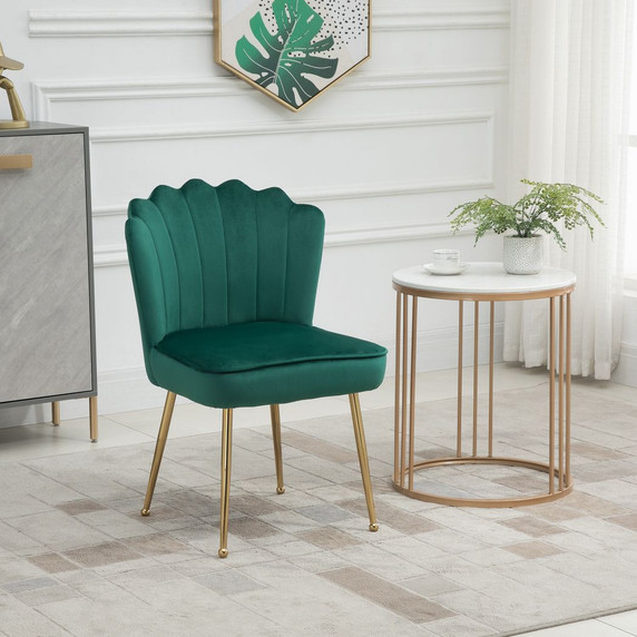 Velvet-Feel Shell Luxe Accent Chair Home Bedroom Lounge with Metal Legs Green