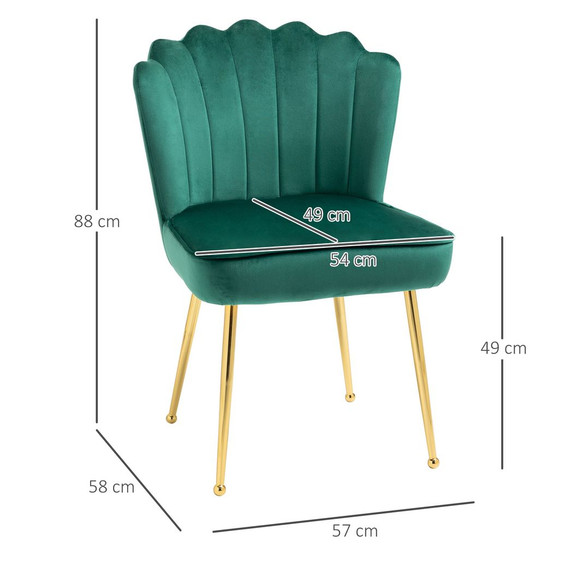 Velvet-Feel Shell Luxe Accent Chair Home Bedroom Lounge with Metal Legs Green