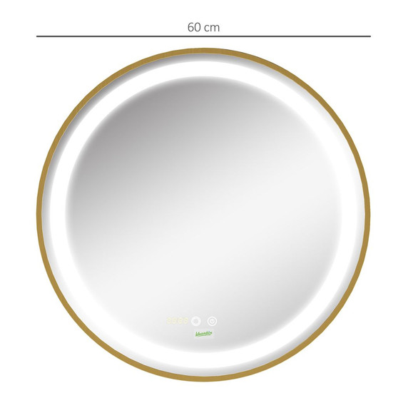 LED Bathroom Mirror Wall Mounted Round Vanity Mirror w/ Lights, Time Display