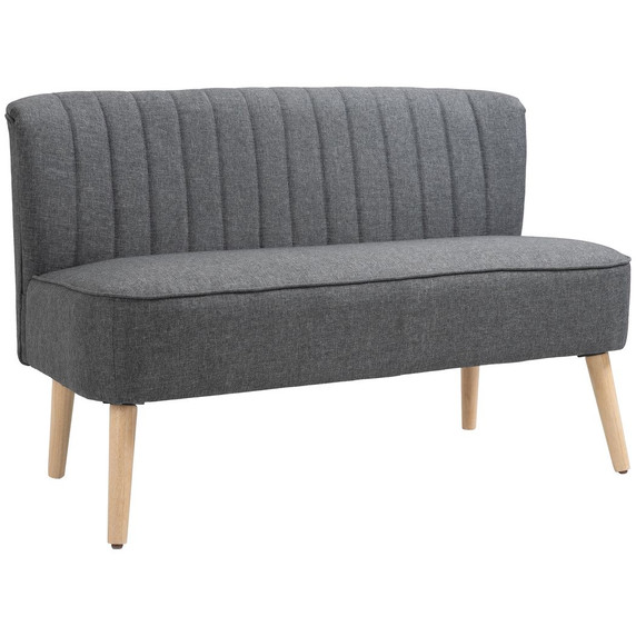 Modern Double Seat Sofa Loveseat Couch Padded Linen Wood Legs, Grey