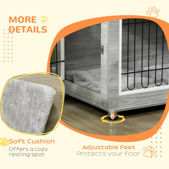 PawHut Dog Crate Furniture, Dog Crate End Table w/ Soft Cushion, Double Door