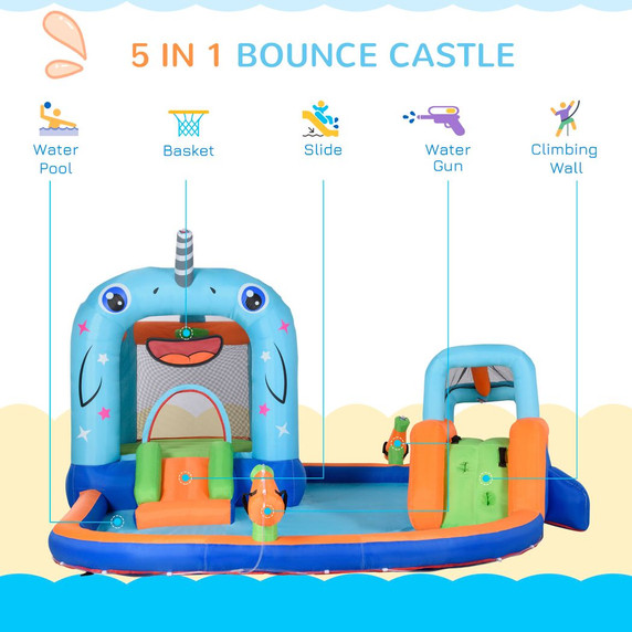 Outsunny Kids Inflatable Bouncy Castle w/ Inflator, Carry Bag