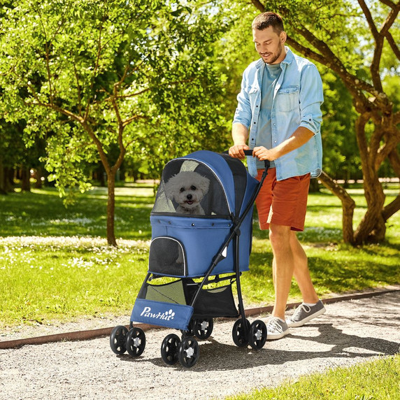 PawHut Foldable Dog Stroller w/ Large Carriage, Universal Wheels, Brakes - Blue