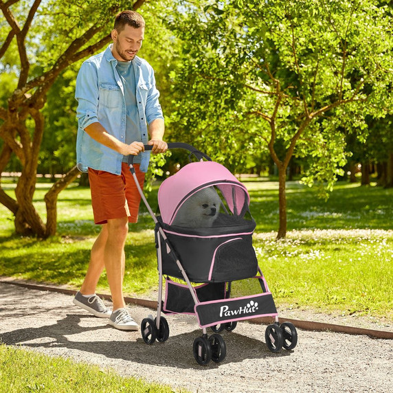 PawHut 3 In 1 Pet Stroller, Detachable Dog Cat Travel Carriage - Pink