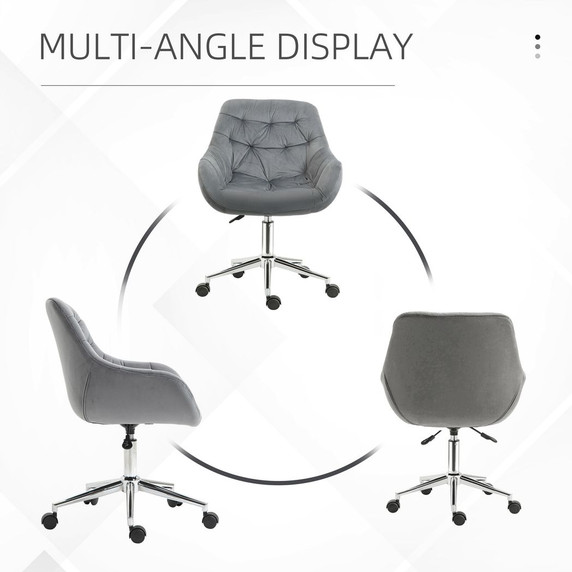 Velvet Home Office Chair Comfy Desk Chair w/ Adjustable Height Armrest Dark Grey