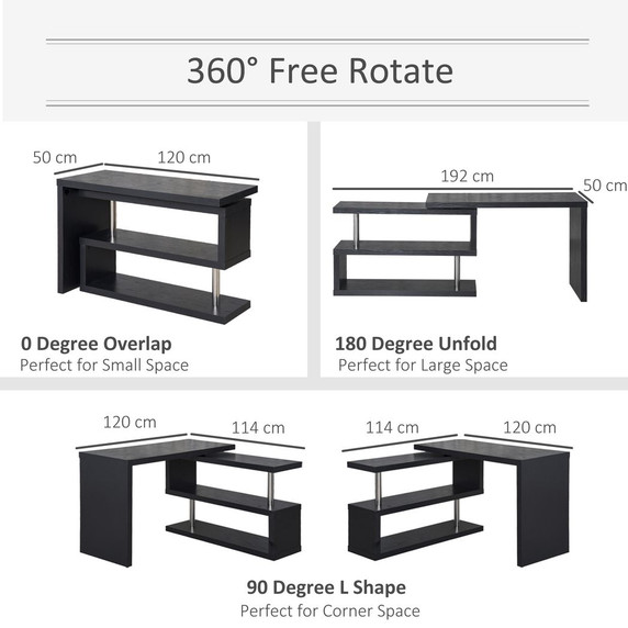 HOMCOM Modern Corner Rotating L-Shaped Office Table Computer Desk with Storage Shelf - Space-Saving Design, Durable Construction, 360° Rotation Capability