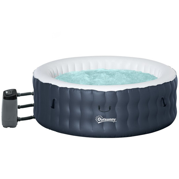 Outsunny Round Inflatable Hot Tub Bubble Spa, 4-Person, Dark Blue - Relaxing Outdoor Spa Experience