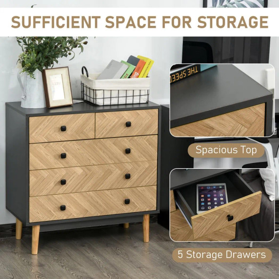 Wooden 5-Drawer Storage Cabinet Chest with Metal Handles Bedroom Living Room