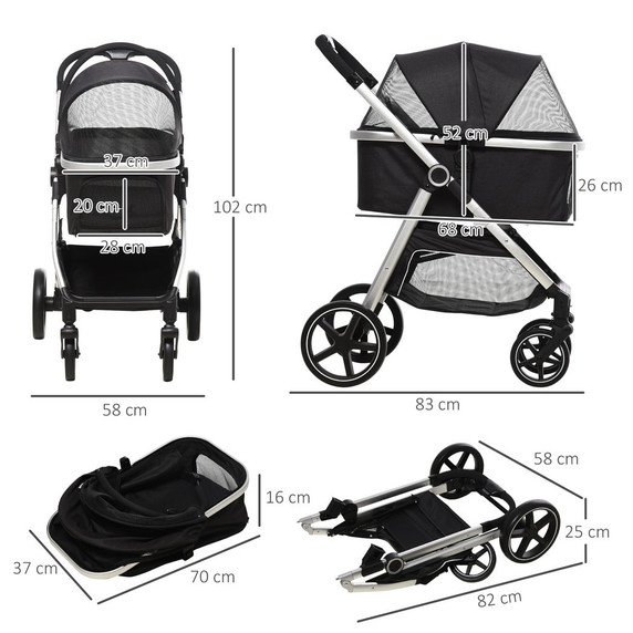 PawHut One-Click Foldable Pet Stroller w/ Storage Basket, for Small Pets