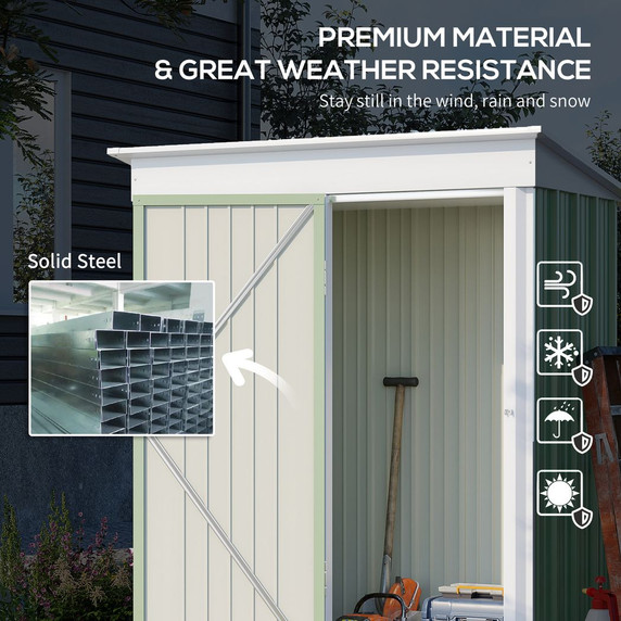 Outsunny Steel Garden Shed - Green Small Lean-to Shed for Bike and Tool Storage, 5x3 ft