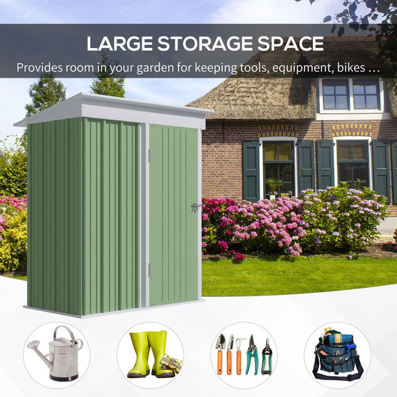 Outsunny Steel Garden Shed - Green Small Lean-to Shed for Bike and Tool Storage, 5x3 ft