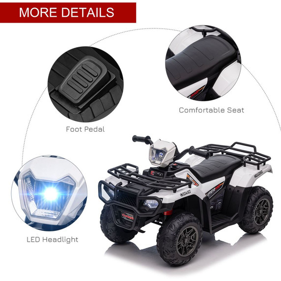 White HOMCOM 12V Electric Quad Bike for Kids with LED Headlights and Music