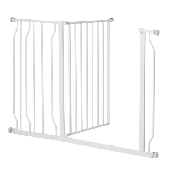 PawHut Dog Gate Wide Stair Gate w/ Door Pressure Fit, 75-115W cm, White