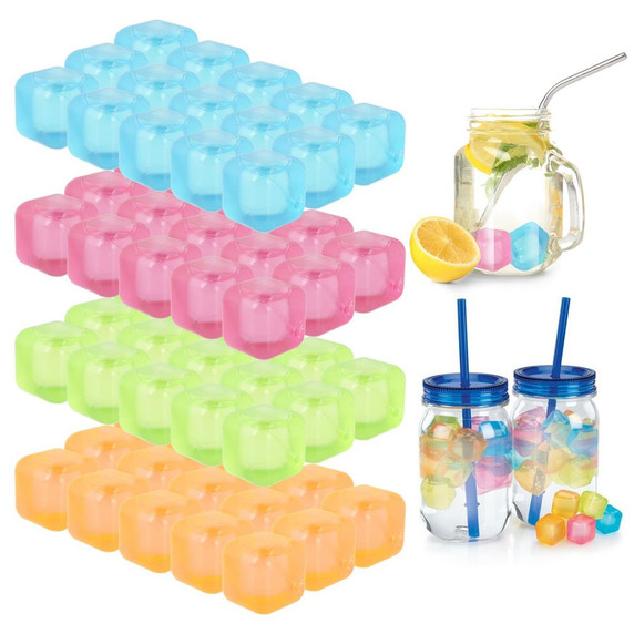 60 Reusable Multi Coloured Ice Cubes Blocks for Cocktails Freezing