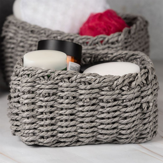 Woven Rope Storage Baskets - Set of 3 Grey | M&W