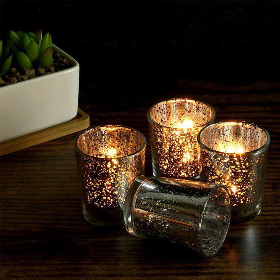 Speckled Tea Light Holders - Set of 12 Silver | M&W