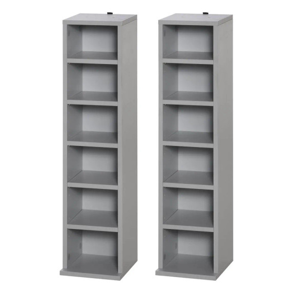 Set of 2 CD Media Display Shelf Unit Tower Rack w/ Adjustable Shelves Grey