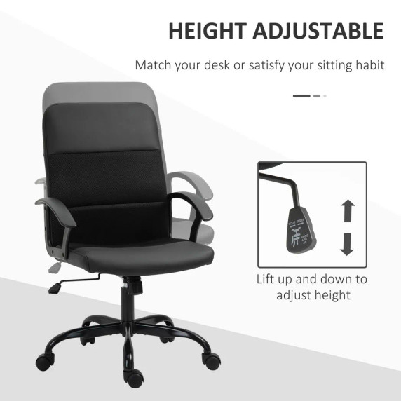 PVC Leather & Mesh Panel Blend Office Chair Swivel Seat w/ Padding Ergonomic