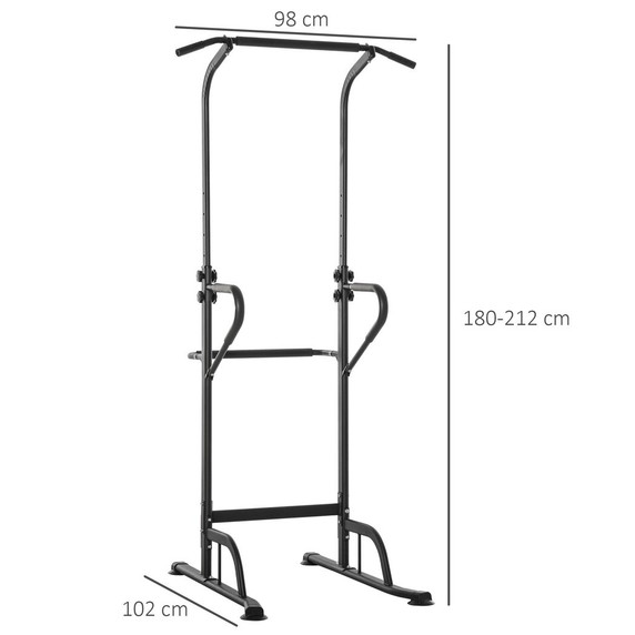 HOMCOM Power Tower Dip Station Pull Up Bar Multi-Function Home Gym - Steel Frame with Adjustable Height - Suitable for Various Exercises - Maximum Load 120kg