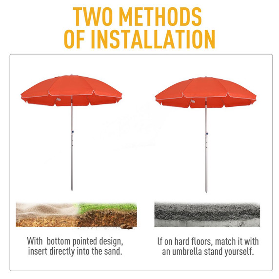 Outsunny 1.96m Arced Beach Umbrella 3-Angle Canopy w/ Aluminium Frame Bag Orange