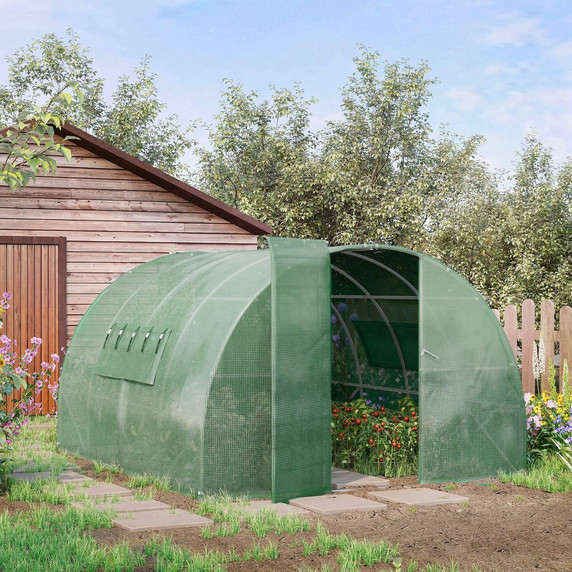 4 x 3M Walk-in Garden Polytunnel Greenhouse Galvanised Steel W/ Door