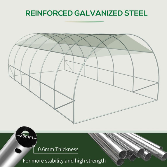 6 x 3M Reinforced Walk-in Polytunnel Garden Greenhouse Steel Frame