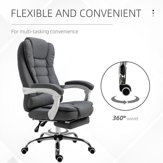 Computer Office Chair Home Swivel Task Recliner w/ Footrest, Arm, Grey