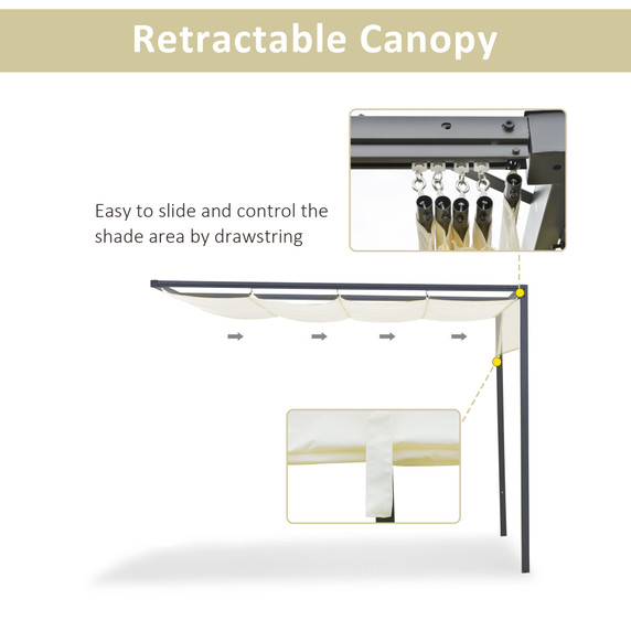 3 x 3(m) Outdoor Pergola Retractable Canopy Wall Mounted Gazebo Cream Outsunny