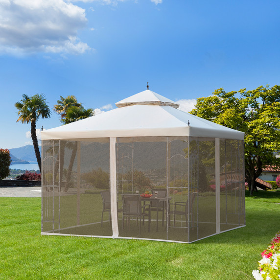 3 x 3(m) Garden Gazebo Double Top Gazebo Canopy Curtains Cream White Outsunny