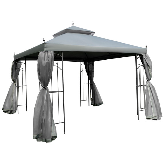 3 x 3(m) Garden Gazebo Double Top Gazebo Canopy w/ Curtains Grey Outsunny