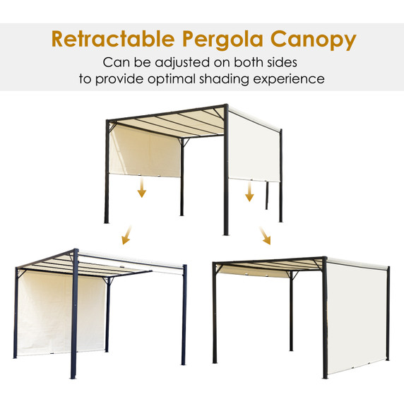 Metal Pergola With Canopy Retractable Pergola Canopy 3x3x2.3m Cover Cream