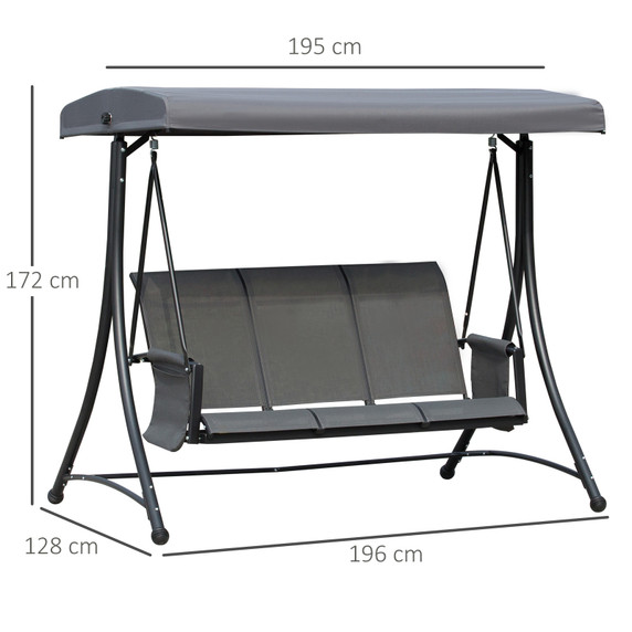 3 Seat Metal Fabric Backyard Patio Swing Chair with Canopy Top Outsunny