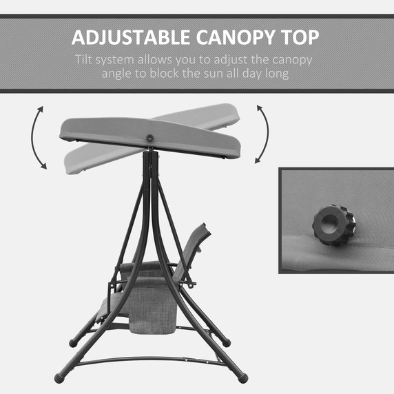 3 Seat Metal Fabric Backyard Patio Swing Chair with Canopy Top Outsunny