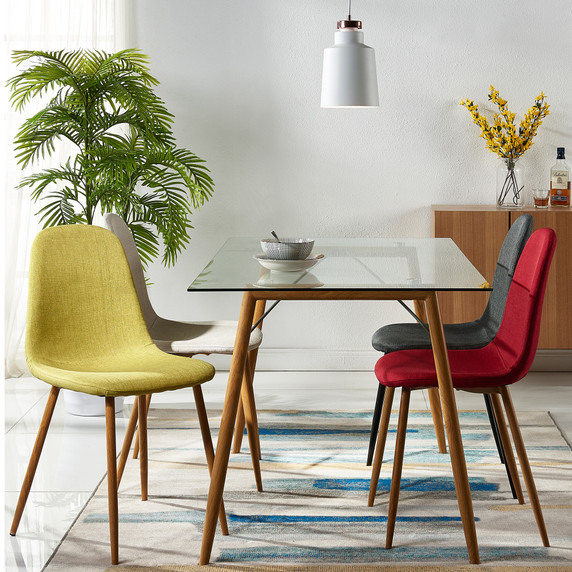 Large Glass Top Kitchen Dining Table (Table Only) with Wooden Legs