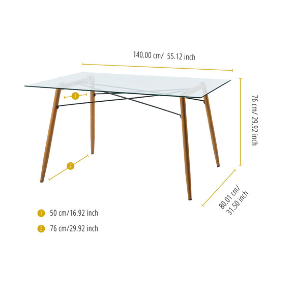 Large Glass Top Kitchen Dining Table (Table Only) with Wooden Legs