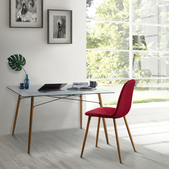 Large Glass Top Kitchen Dining Table (Table Only) with Wooden Legs