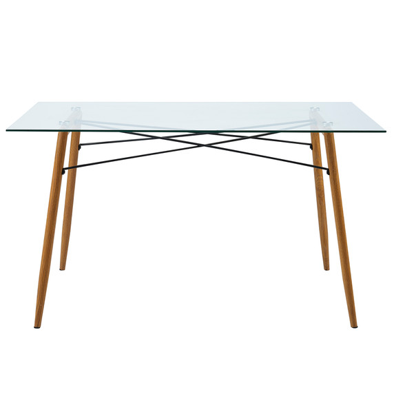 Large Glass Top Kitchen Dining Table (Table Only) with Wooden Legs
