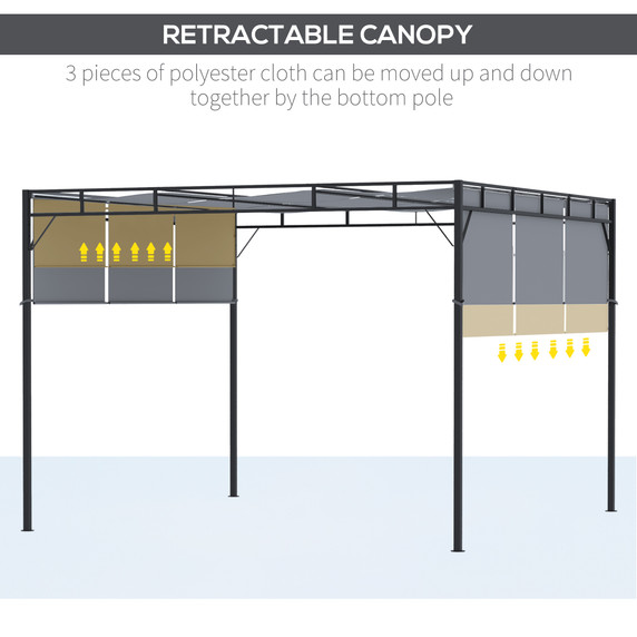 3x3m Steel Pergola Gazebo Garden Retractable Roof Canopy Dark Grey