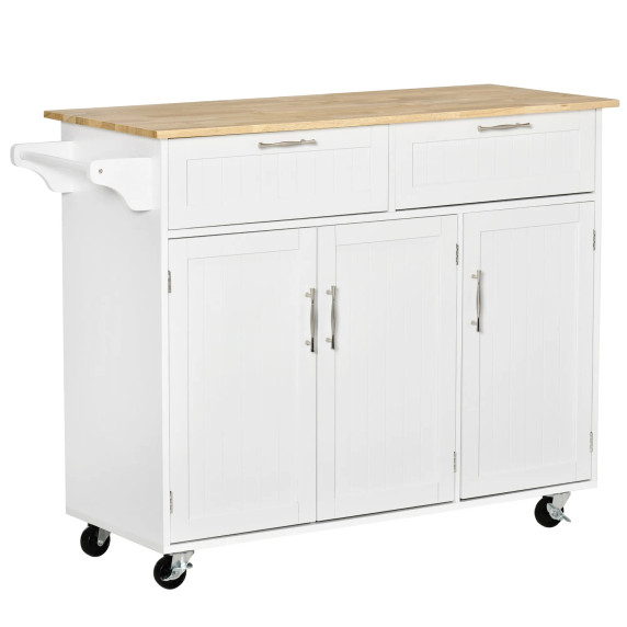 Kitchen Island Utility Cart, with 2 Storage Drawers Cabinets Dining Room White