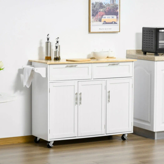 Kitchen Island Utility Cart, with 2 Storage Drawers Cabinets Dining Room White