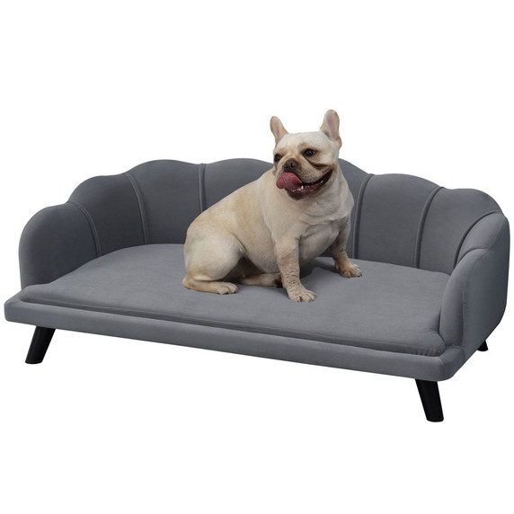 PawHut Dog Sofa, Pet Couch Bed for Medium, Large Dogs w/ Legs, Cushion - Grey