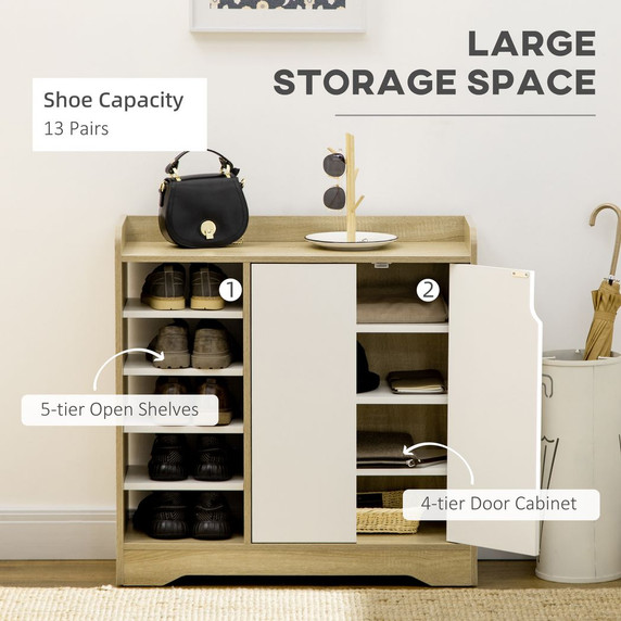 Shoe Storage Organizer w/ Double Door Cabinet Open Shelves for Hallway Entryway