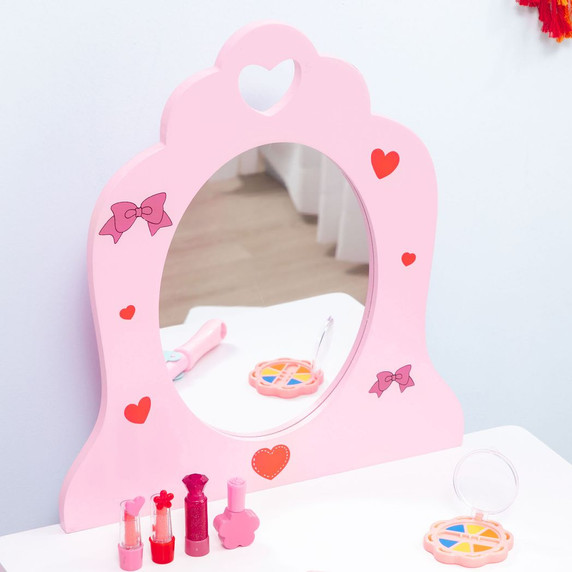 ZONEKIZ Kids Vanity Set w/ Mirror, Drawer, Cute Patterns, for Girls - Pink