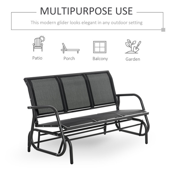 3-Seat Glider Rocking Chair for 3 People Bench Patio Furniture Metal Frame