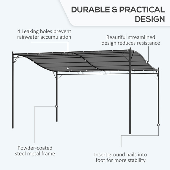 4x3 M Canopy Metal Wall Gazebo  Grey