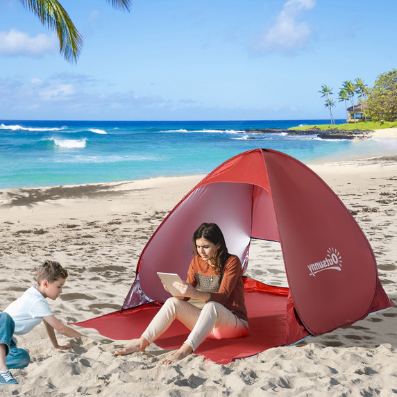 Beach Tent Instant Camping Pop up Tent Sun Shade Shelter, Red Outsunny