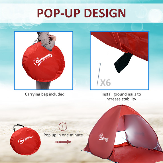 Beach Tent Instant Camping Pop up Tent Sun Shade Shelter, Red Outsunny