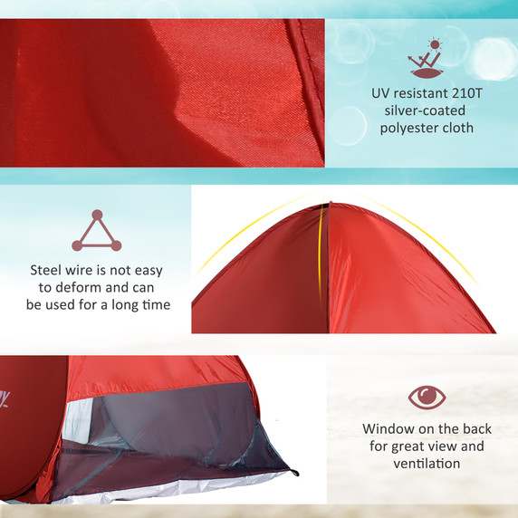 Beach Tent Instant Camping Pop up Tent Sun Shade Shelter, Red Outsunny