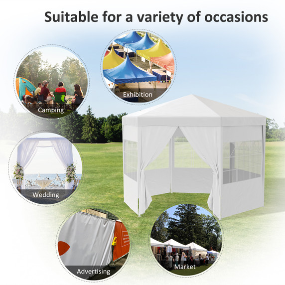 3.4m Gazebo Canopy Party Tent with 6 Removable Side Walls, White