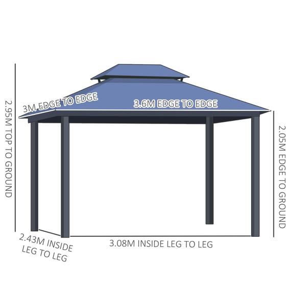 3.6x3m Polycarbonate Hardtop Patio Gazebo Steel Frame Net Sidewalls